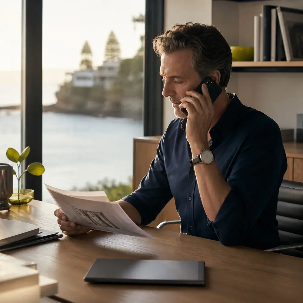 A business owner responding to an important new client enquiry